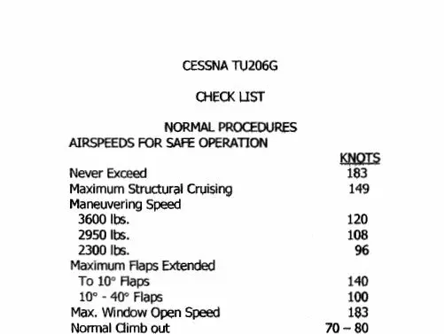 Cessna Turbo U206 Pilot's Checklist (Cetu206-Cl-C) 1