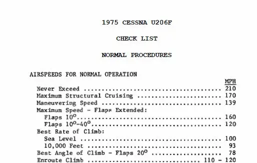 Cessna U206f Pilot's Checklist (Ceu206-Cl-C) 1