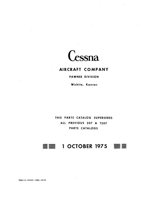 Cessna 207, T207 Skywagon 1969-76 Parts Catalog 1