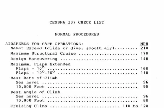 Cessna 207 Pilot's Checklist (Ce207-Cl-C) 1