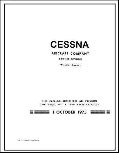 Cessna 210K,T210k,210L,T210l 1970-76 Parts Catalog 1