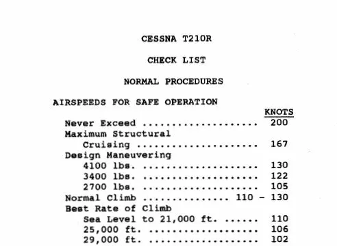 Cessna T210 Pilot's Checklist 1