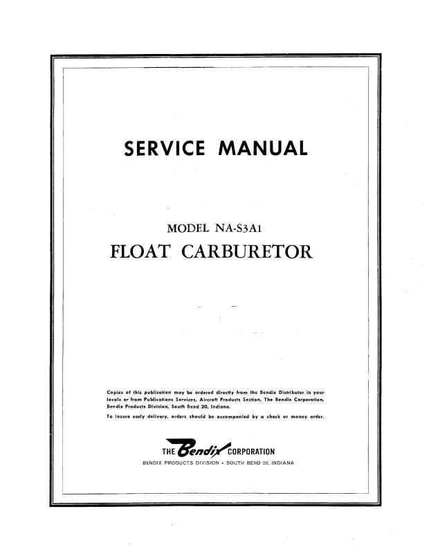 Bendix Na-S3a1 Float Carburetor Service & Parts Catalog (Bxnas3a1-M) 1