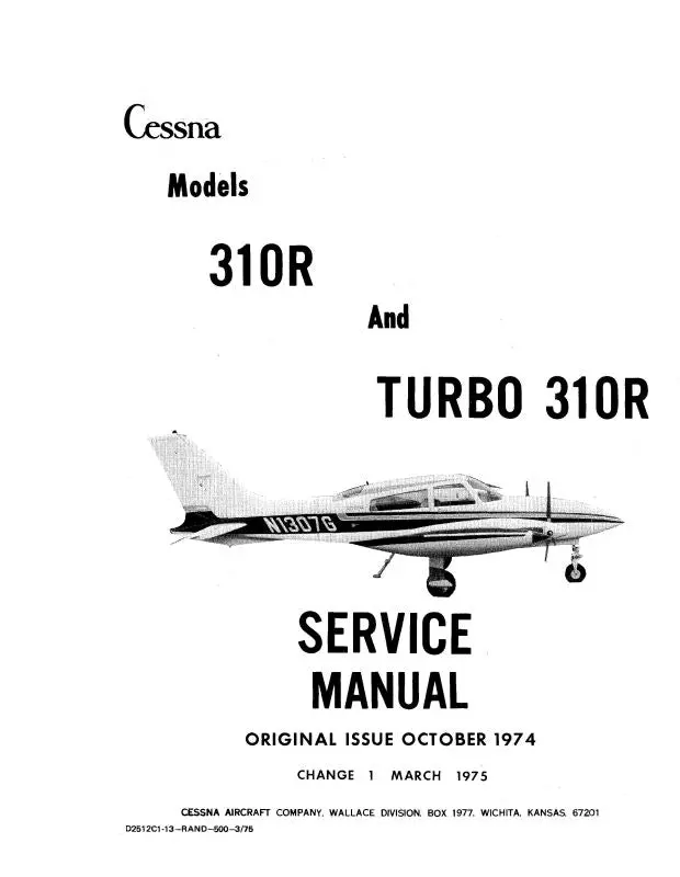 Cessna 310R, Turbo 310R Maintenance Manual 1975 (D2512c1-13) 1