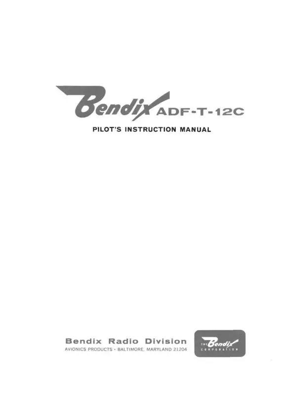 Bendix Adf-T-12C Auto. Direct. Finder Pilot's Manual (Bxadft12c-Poh-C) 1