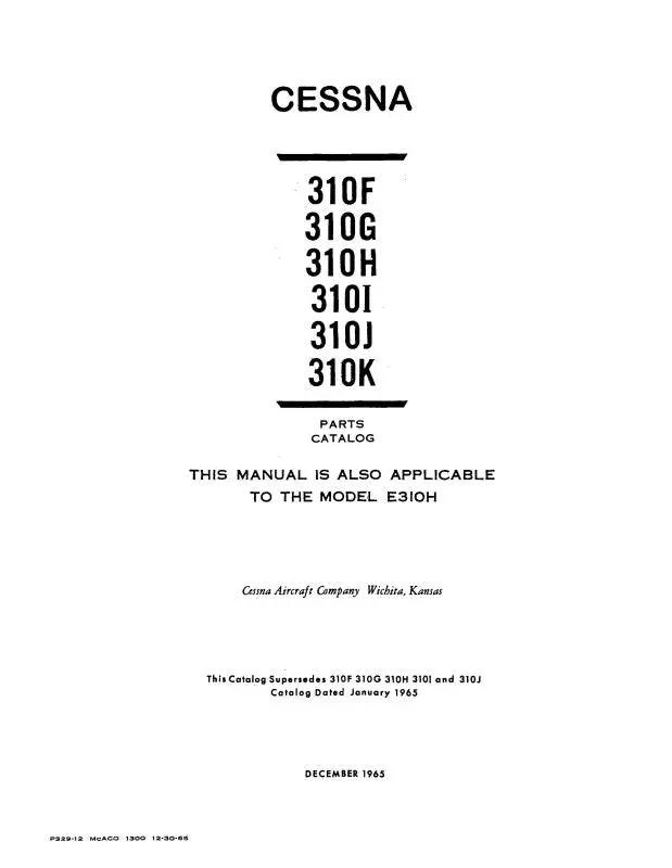 Cessna 310F,G,H,I,J,K 1961-66 Parts Catalog (P329-12) 1