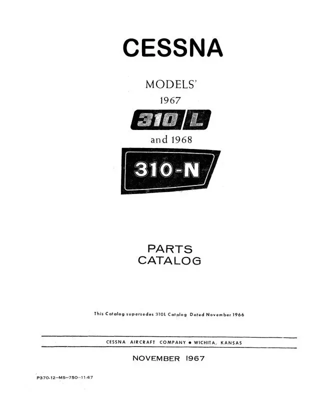 Cessna 310L  & 310N 1967-1968 Parts Catalog 1