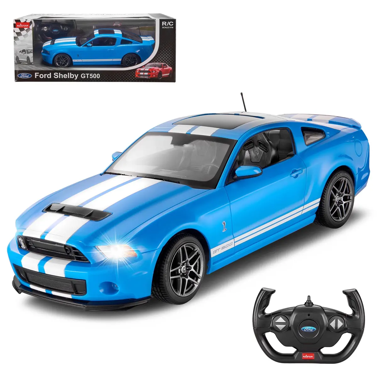 Ford Shelby Gt500 Rc Car 1/14 Scale Licensed Remote Control Toy Car With Working Lights By Rastar 1