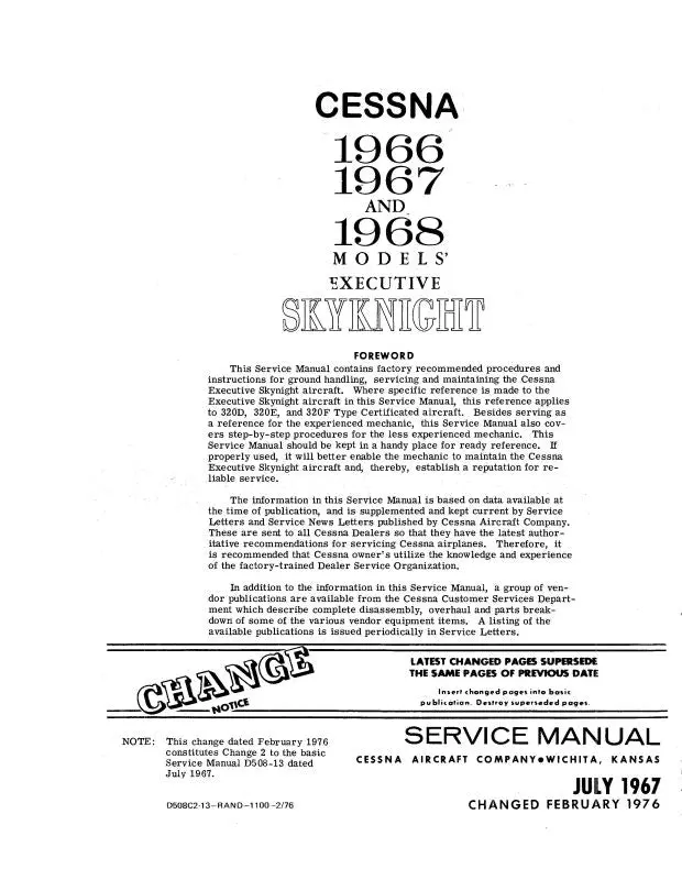 Cessna 320 Skyknight 1966-1968 Maintenance Manual 1
