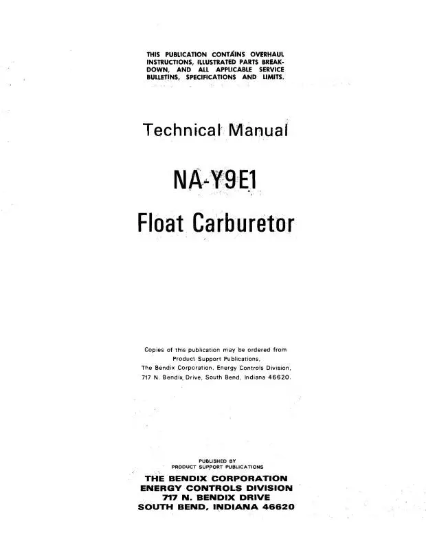 Bendix Na-Y9e1 Float Carburetor 1955 Overhaul (Bxnay9e1) 1