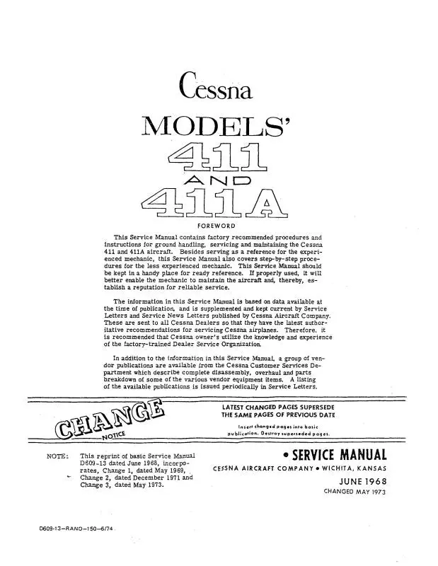 Cessna 411, 411A 1965-68 Maintenance Manual 1