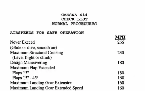Cessna 414 Pilot's Checklist (Ce414cl) 1