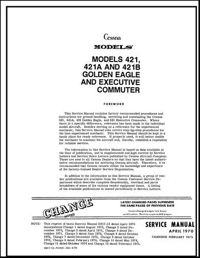Cessna 421,A,B Golden Eagle 1968-75 Maintenance Manual 1