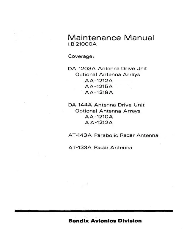 Bendix Da-1203A,-144A,At-143A&At-133A Maintenance Manual (I.B.21000A) 1