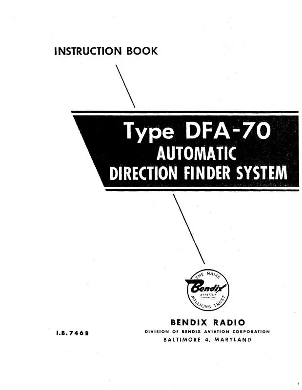 Bendix Dfa-70 Auto. Direct. Finder Instruction Book (746B) 1