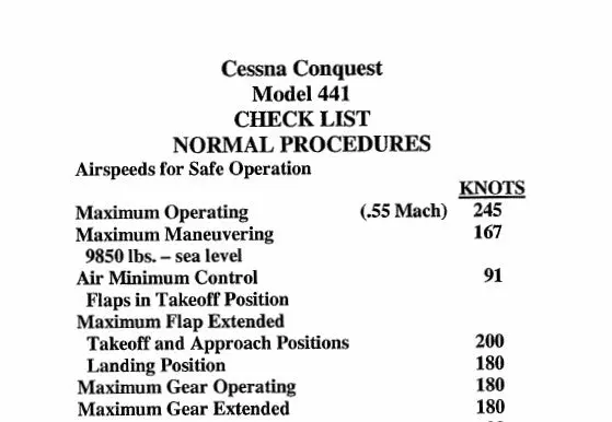 Cessna 441 Pilot's Checklist (Ce441-Cl-C) 1
