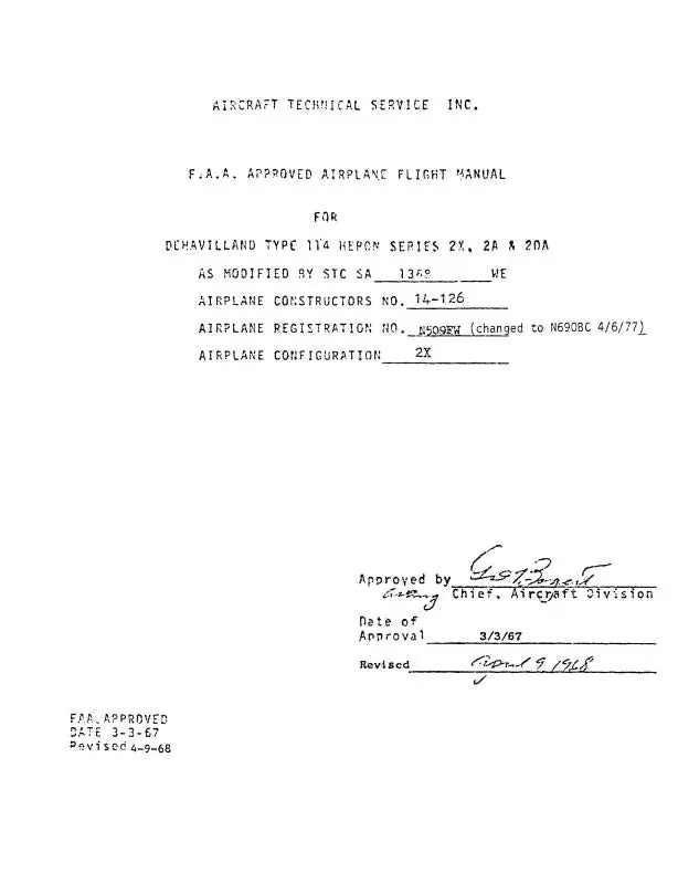 Dehavilland 114 Heron Series 2X,2A,2Da Flight Manual (De1142x-77-F-C) 1