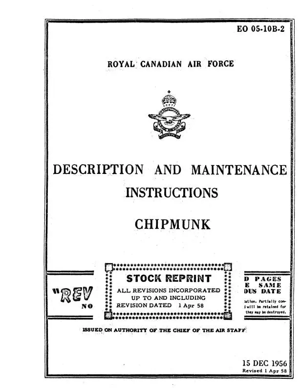 Dehavilland Chimpmunk Dhc-1B 1961 Description & Maintenance Instructions (Eo-05-10B-2) 1