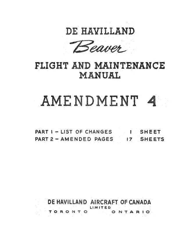 Dehavilland Dhc-2 Beaver Flight And Maintenance Manual (Am.-3) 1