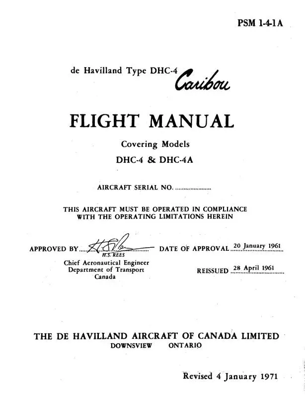 Dehavilland Dhc-4 & Dhc-4A Flight Manual (Psm1-4-1A) 1