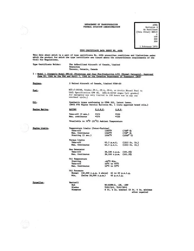 Dehavilland Dhc-6 Twin Otter 1972 Aircraft Specification (A9ea) 1