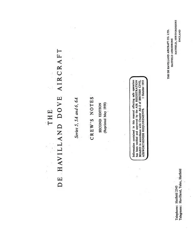 Dehavilland Series 5, 5A & 6,6A Dove Crew's Notes (De5,A-58-N-C) 1