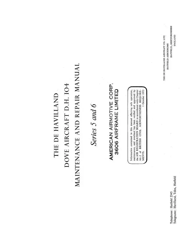 Dehavilland Dove D.H. 104 Series Repair Manual (Dmr-1-104) 1