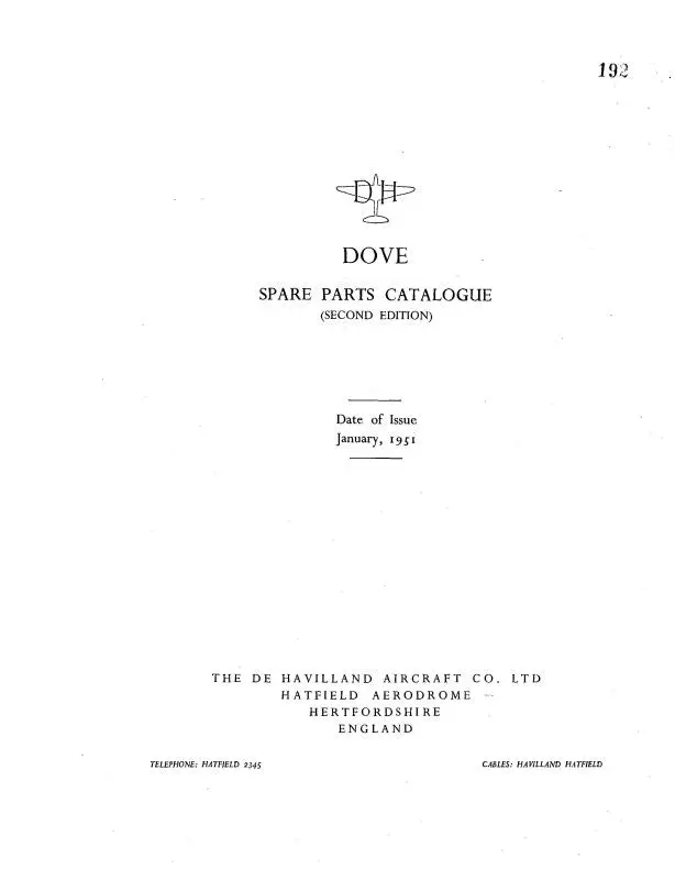 Dehavilland Dove Second Edition 1951 Spare Parts Catalog (192) 1