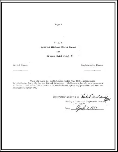 Ercoupe 415D,C Flight Manual (Er415d,C) 1
