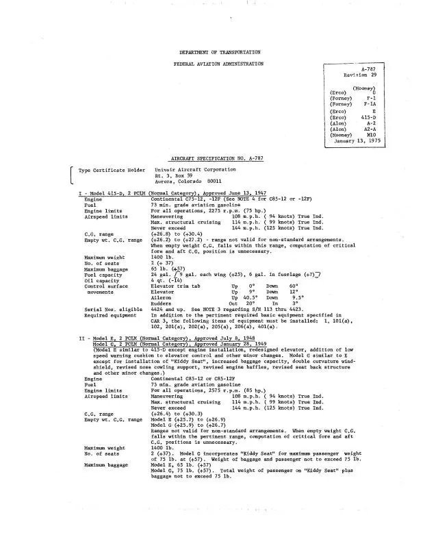 Ercoupe Revision 30 1977 Aircraft Specification (Spec.-No.-A-787) 1