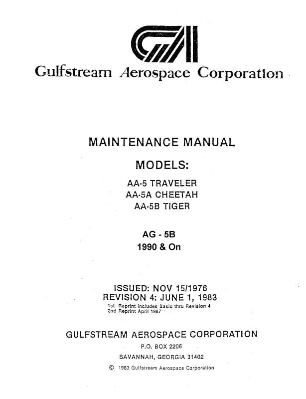 Grumman Aa5, Aa5a, Aa5b With Ag-5B Supplement 1990-93 Maintenance Manual (Graa5--M-C) 1