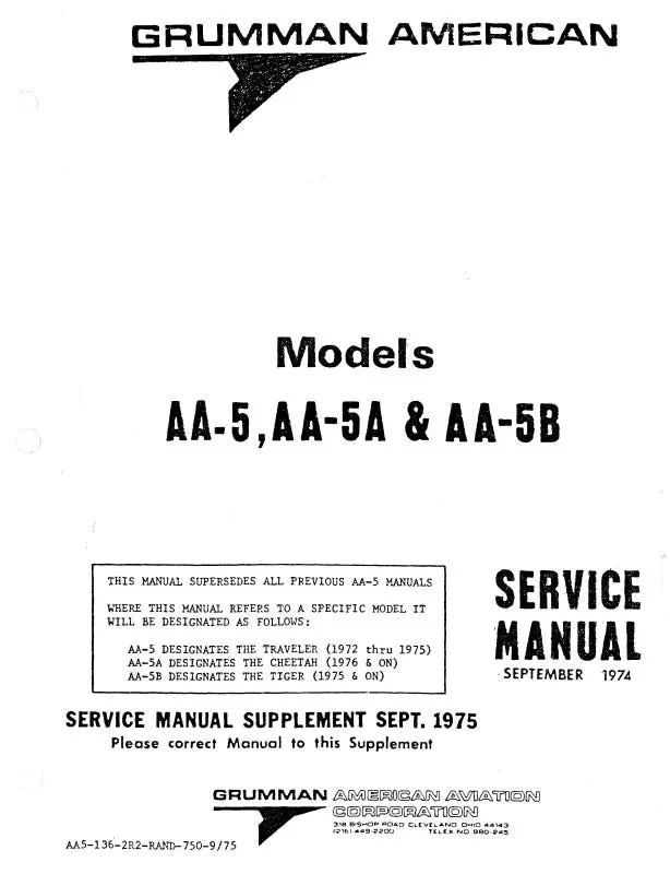 Grumman Aa5, Aa5a, Aa5b 1972-76 Maintenance Manual (Aa5-136-2R2) 1