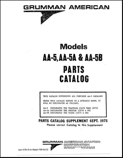 Grumman Aa5, Aa5a, Aa5b 1972-76 Parts Catalog (Aa5-134-2) 1