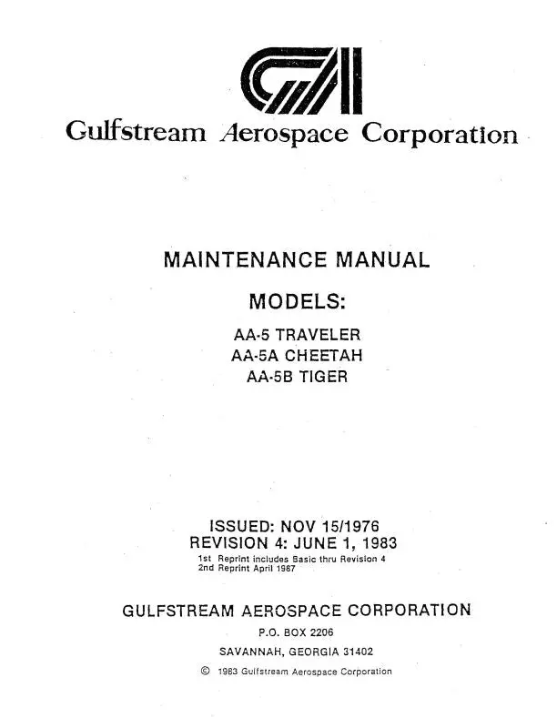 Grumman Aa5, Aa5a, Aa5b 1977 & On Maintenance Manual (7741) 1