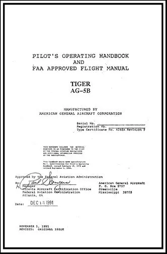 Grumman Model Ag-5B Tiger Pilot's Operating Handbook (Grag-5B-Poh-C) 1