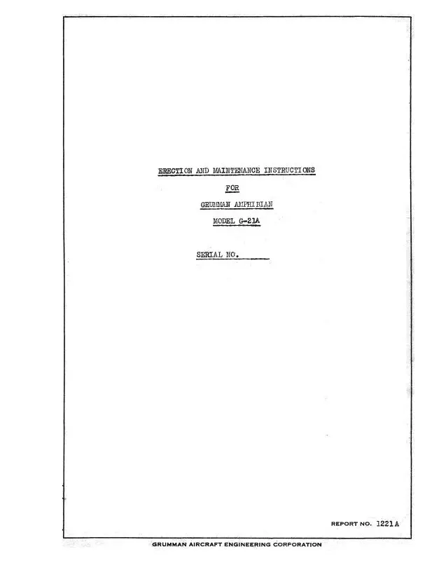 Grumman G-21A Goose 1938 Erection & Maintenance Instructions (1221A) 1