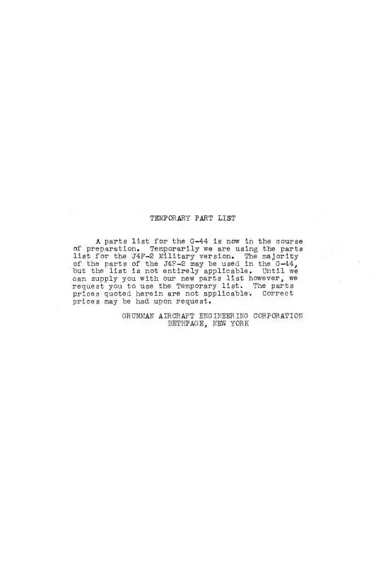 Grumman G-44 Widgeon Parts List (Grg44-P-C) 1