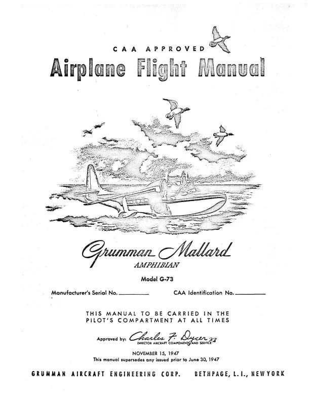 Grumman G-73 Mallard Amphibian 1947 Flight Manual (Grg73-47-F-C) 1