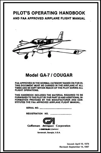 Grumman Ga-7 Cougar 1978 Pilot's Operating Handbook & Flight Manual (7735) 1