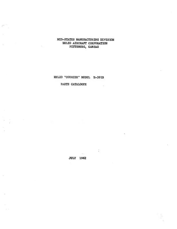 Helio Aircraft Corporation H-391B Courier1962 Parts Catalog (Heh391b-62-P-C) 1