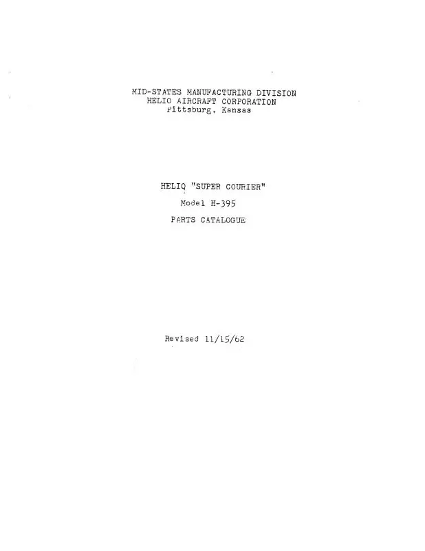 Helio Aircraft Corporation H-395 Super Courier 1962 Parts Catalog (Heh395-62-P-C) 1