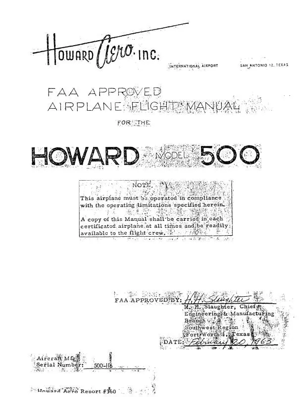 Howard 500 Series Flight Manual (Hr500-63-F-C) 1