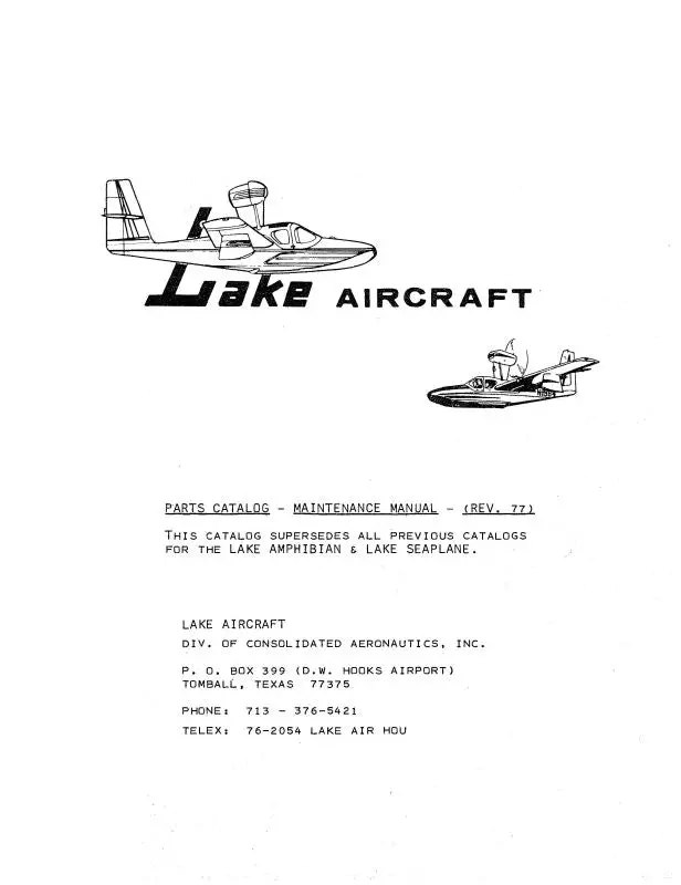 Lake Aircraft La-4, La-4A, La-4B Parts Catalog (Lkla4,A,B-P-C) 1