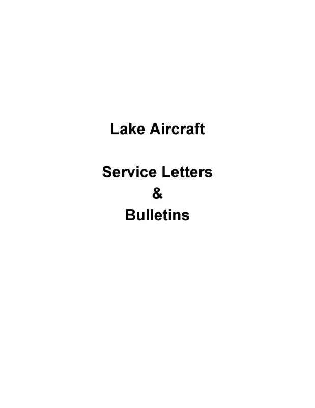 Lake Aircraft Lake Service Letters Service Letters, Bulletins (Lklake-Slb-C) 1