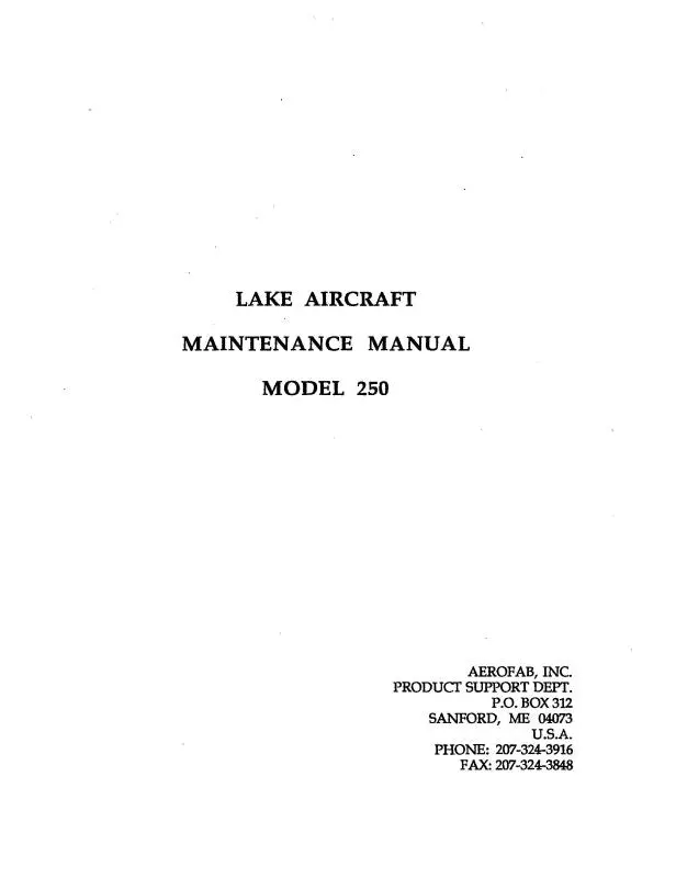 Lake Aircraft Model 250 Maintenance Manual (Lkmod250-M-C) 1