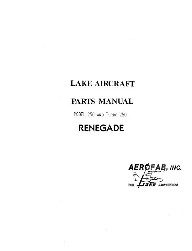 Lake Aircraft Model 250 Parts Manual (Lkmod250-P-C) 1
