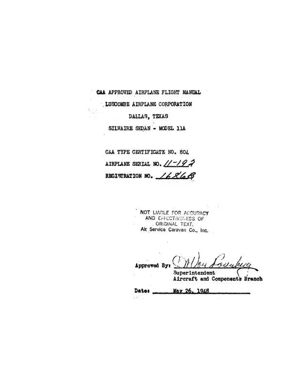 Luscombe 11A 1948 Flight Manual (Lu11a-48-F-C) 1