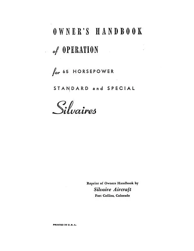 Luscombe 8A Series Owner's Handbook Of Operation (Lu8,A-O-C) 1