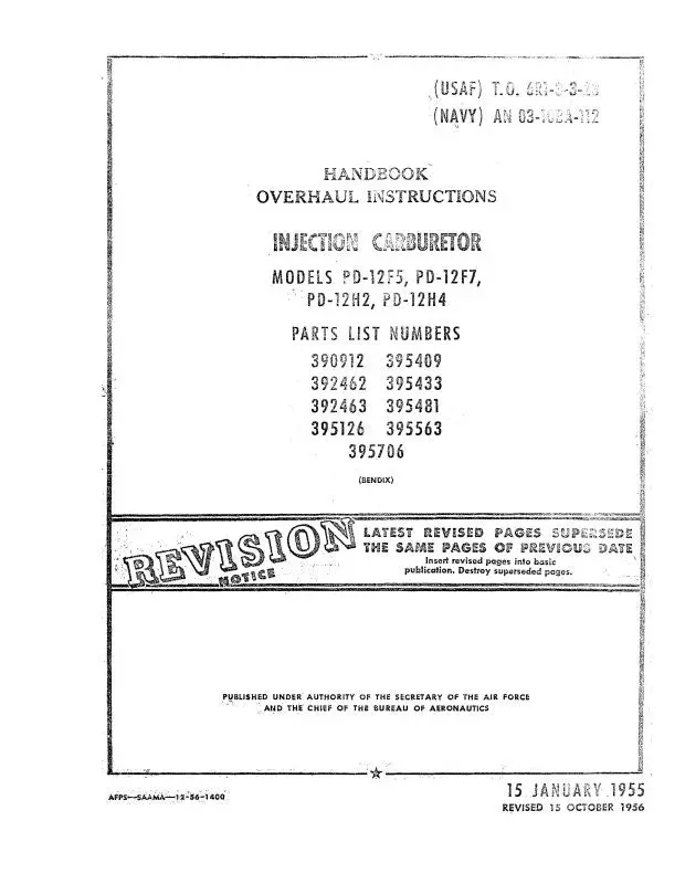 Bendix Pd-12F5,7 Pd-12H2,4 Carb 1955 Handbook Overhaul Instructions (To6r1-3-3-23) 1