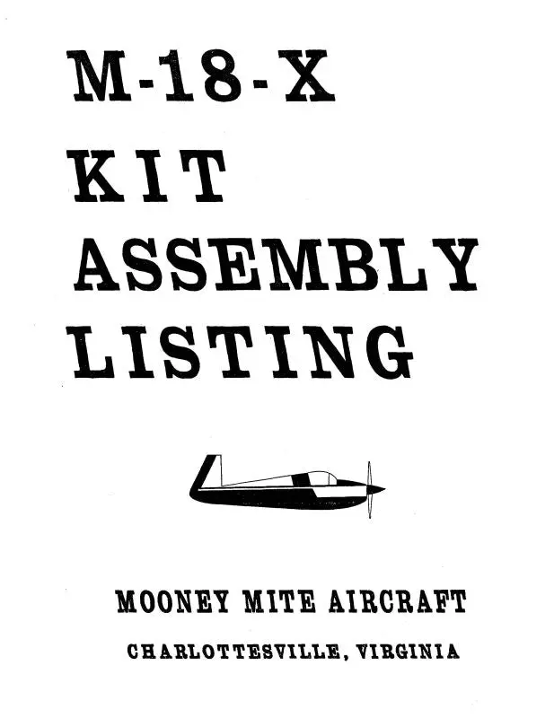 Mooney Mite M18x Kit Assembly Listing (Mom18x-P-C) 1
